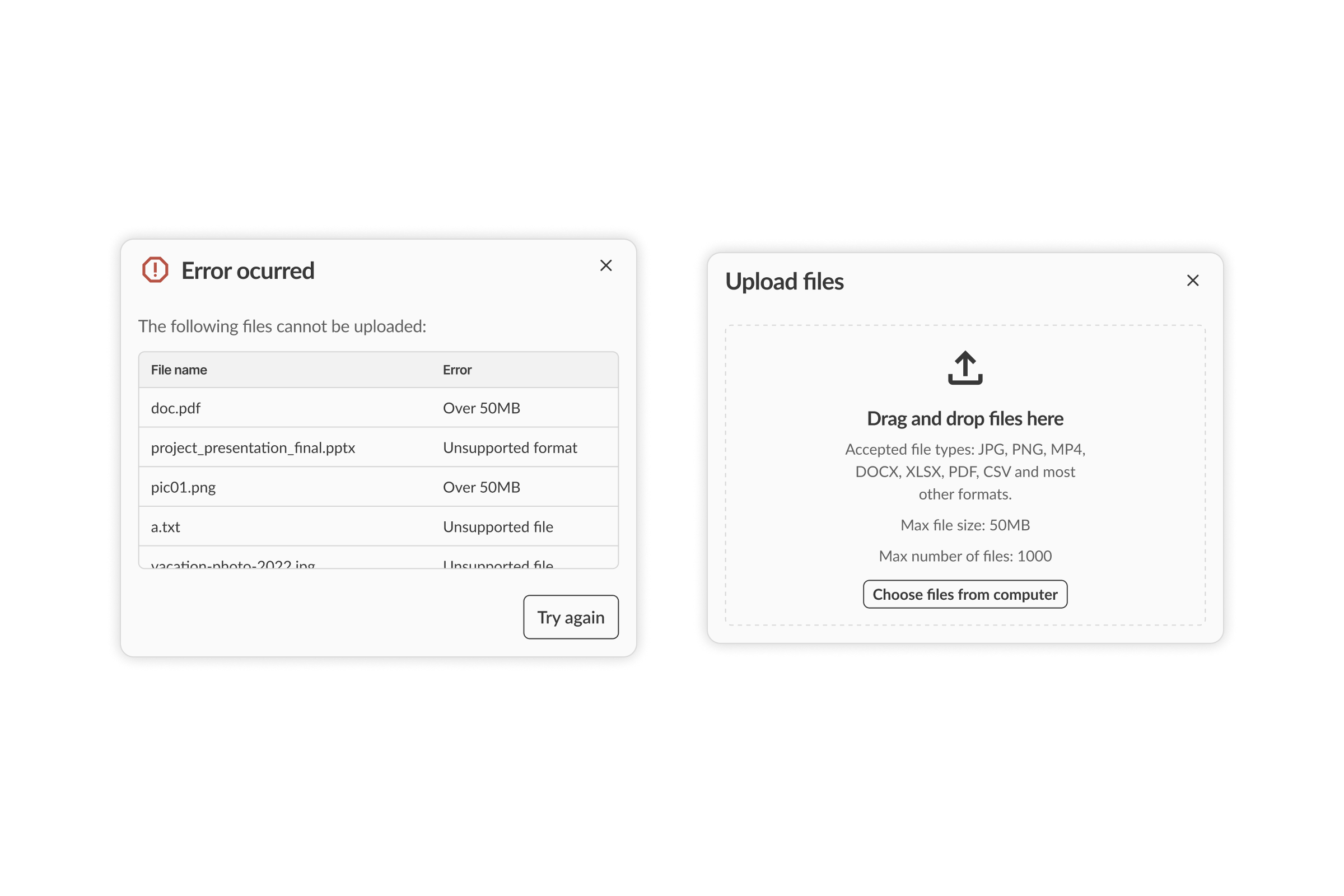 Chainletter file upload screen